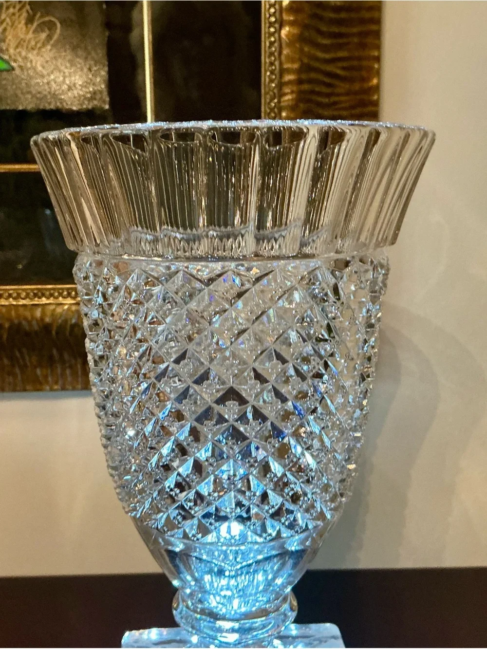 Vintage Bohemian Cut Crystal Medici Urn Vase 9.5”